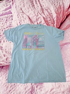 Hot Topic Light Blue Neon City Graphic Tee